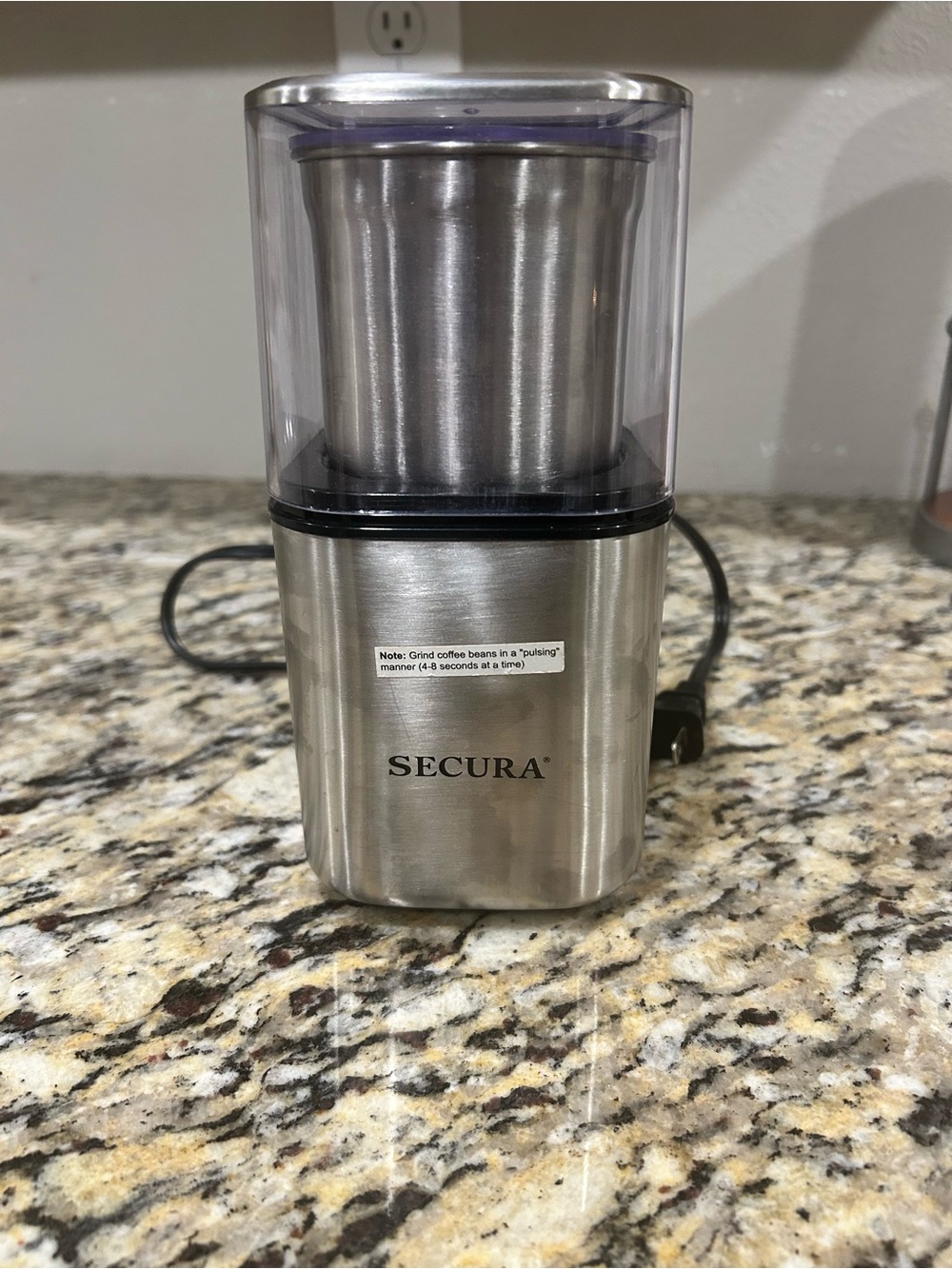 Secura Electric Coffee/Spice Pulse Grinder w/ Stainless Steel Bowl Single Blade